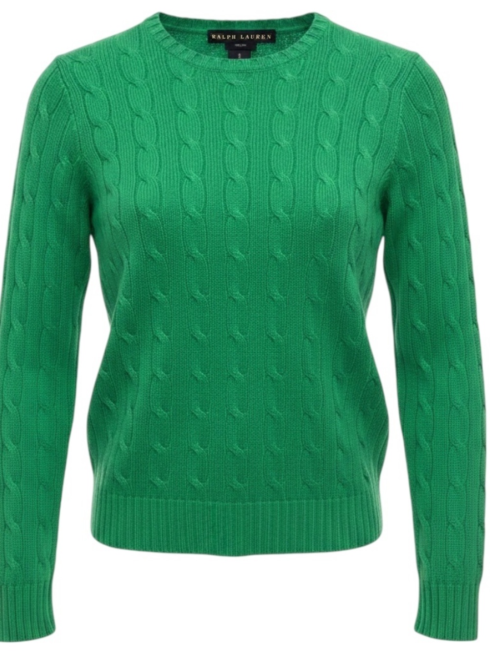 RALPH LAUREN BLACK LABEL GREEN SLIM FIT CABLE KNIT CASHMERE PULLOVER SWEATER